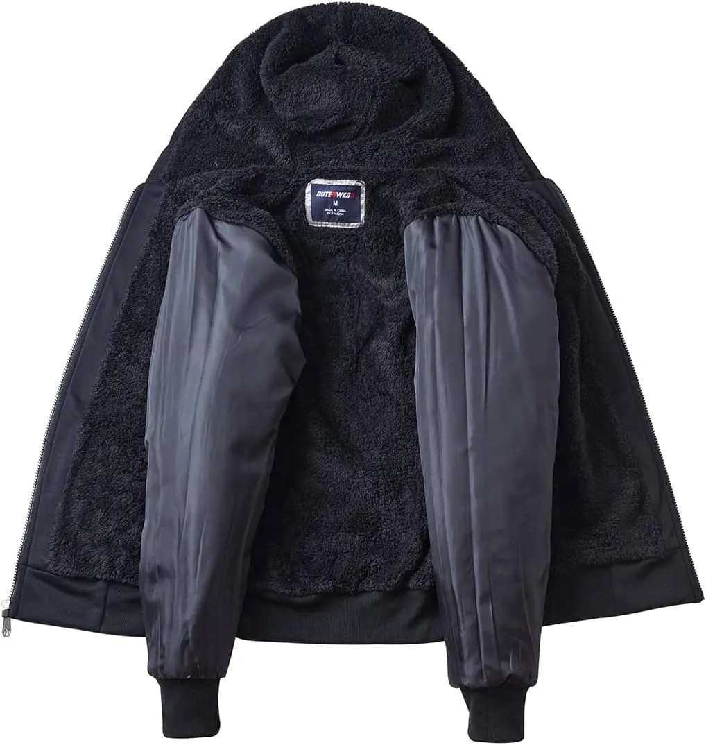 Yasumond Hoodies for Men Zipper Fleece Sweatshirt Heavy Sherpa Lined Hooded Warm Winter Coats Big Tall