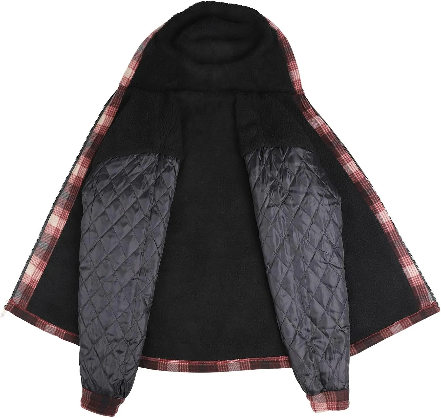 Yasumond Mens Heavy Sherpa Lined Fleece Plaid Flannel Jacket Zip Up Hoodies Warm Winter Coats Big Tall
