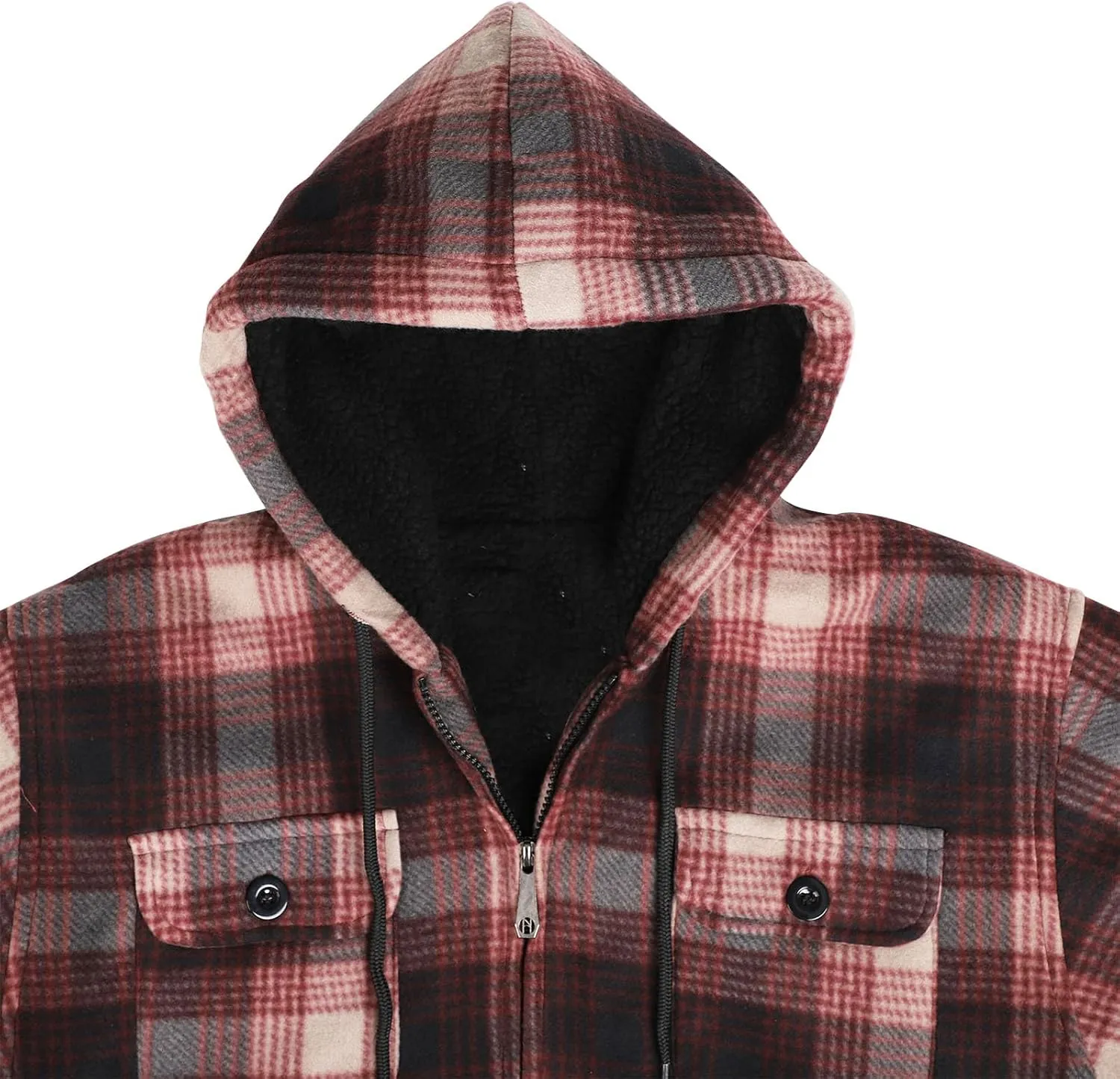 Yasumond Mens Heavy Sherpa Lined Fleece Plaid Flannel Jacket Zip Up Hoodies Warm Winter Coats Big Tall
