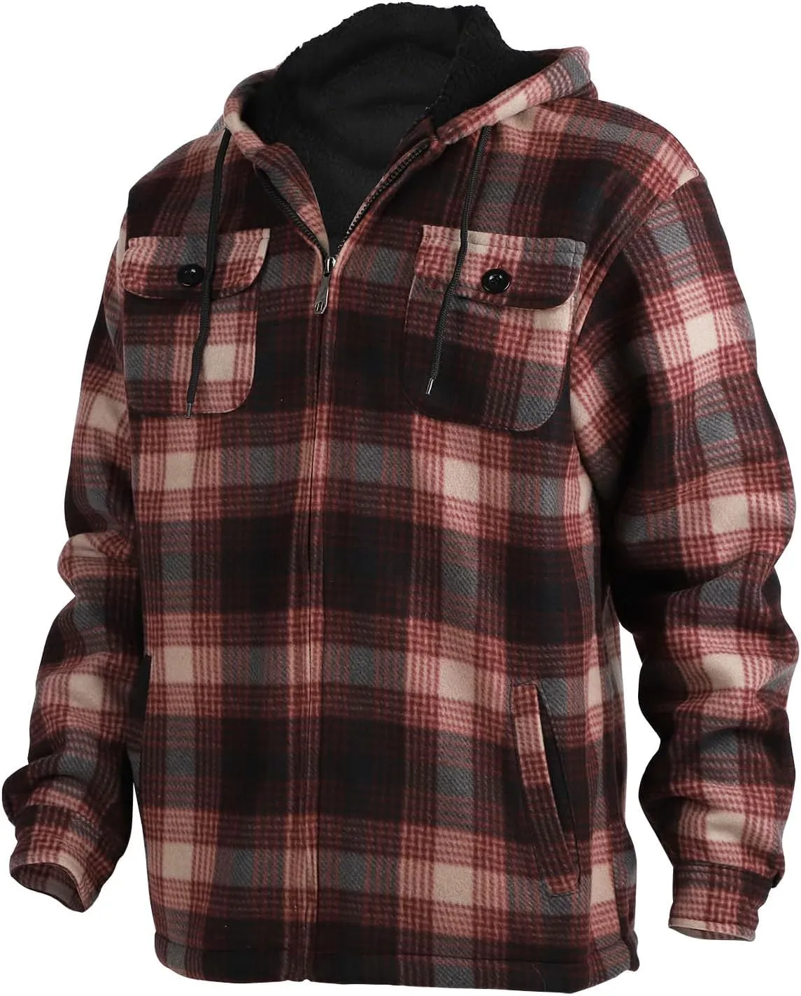 Yasumond Mens Heavy Sherpa Lined Fleece Plaid Flannel Jacket Zip Up Hoodies Warm Winter Coats Big Tall