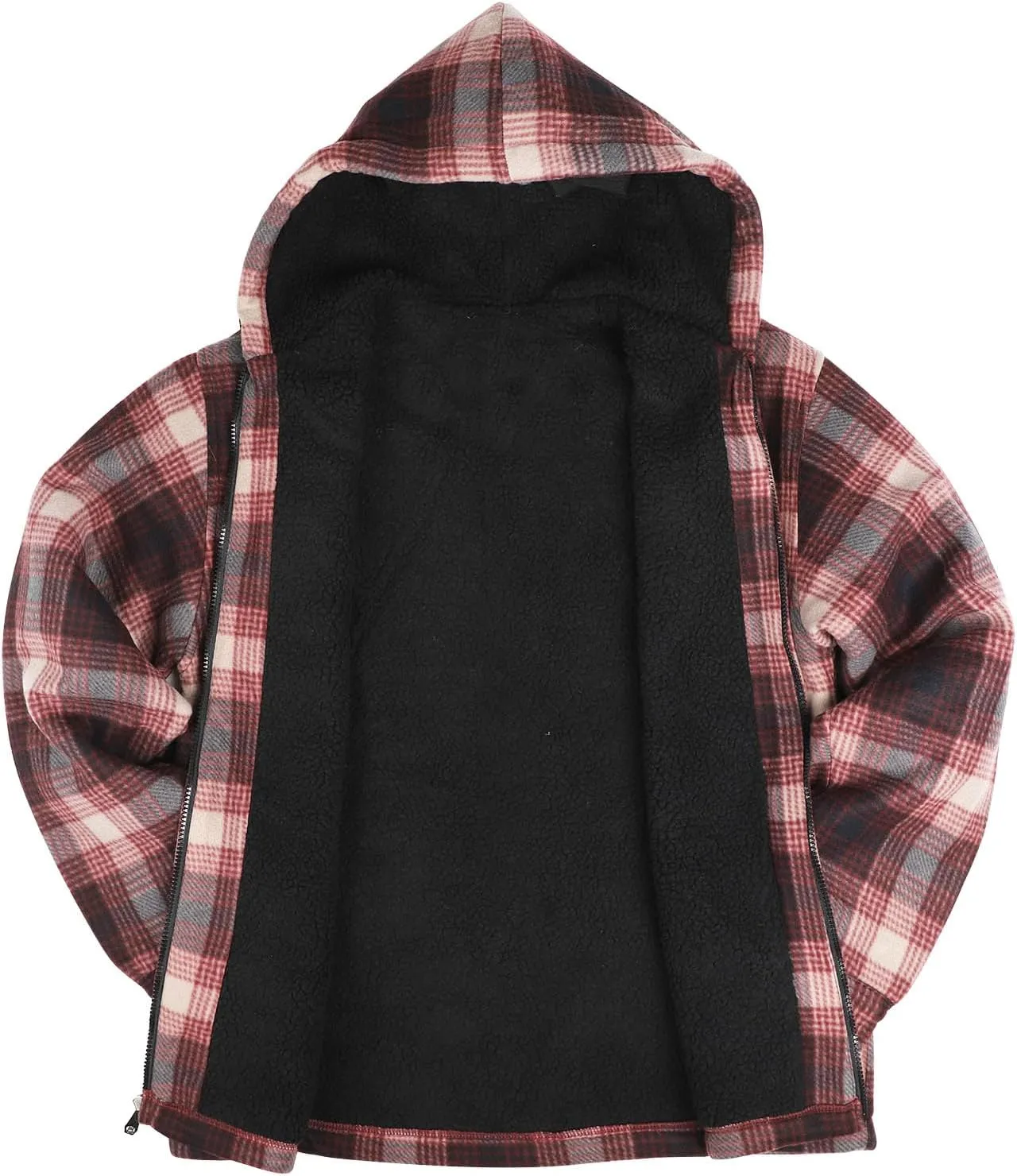Yasumond Mens Heavy Sherpa Lined Fleece Plaid Flannel Jacket Zip Up Hoodies Warm Winter Coats Big Tall
