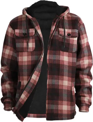 Yasumond Mens Heavy Sherpa Lined Fleece Plaid Flannel Jacket Zip Up Hoodies Warm Winter Coats Big Tall