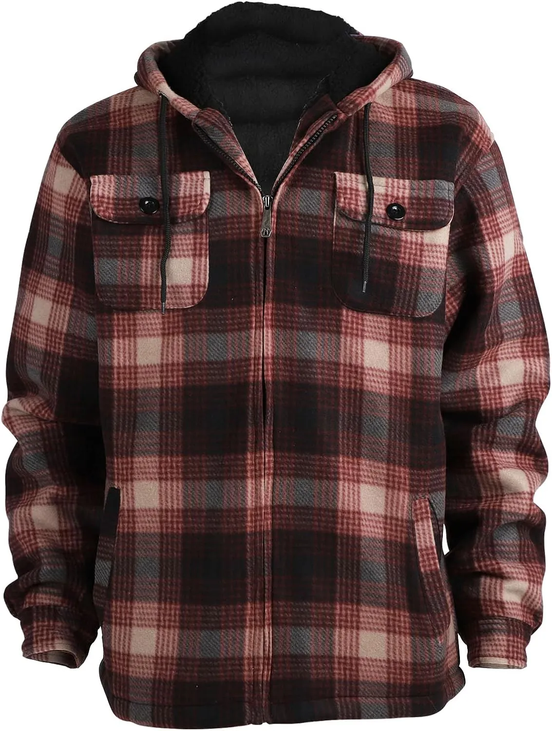 Yasumond Mens Heavy Sherpa Lined Fleece Plaid Flannel Jacket Zip Up Hoodies Warm Winter Coats Big Tall