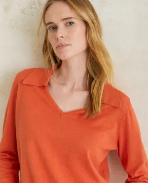 Yerse Polo Neck Sweater in Reddish Orange