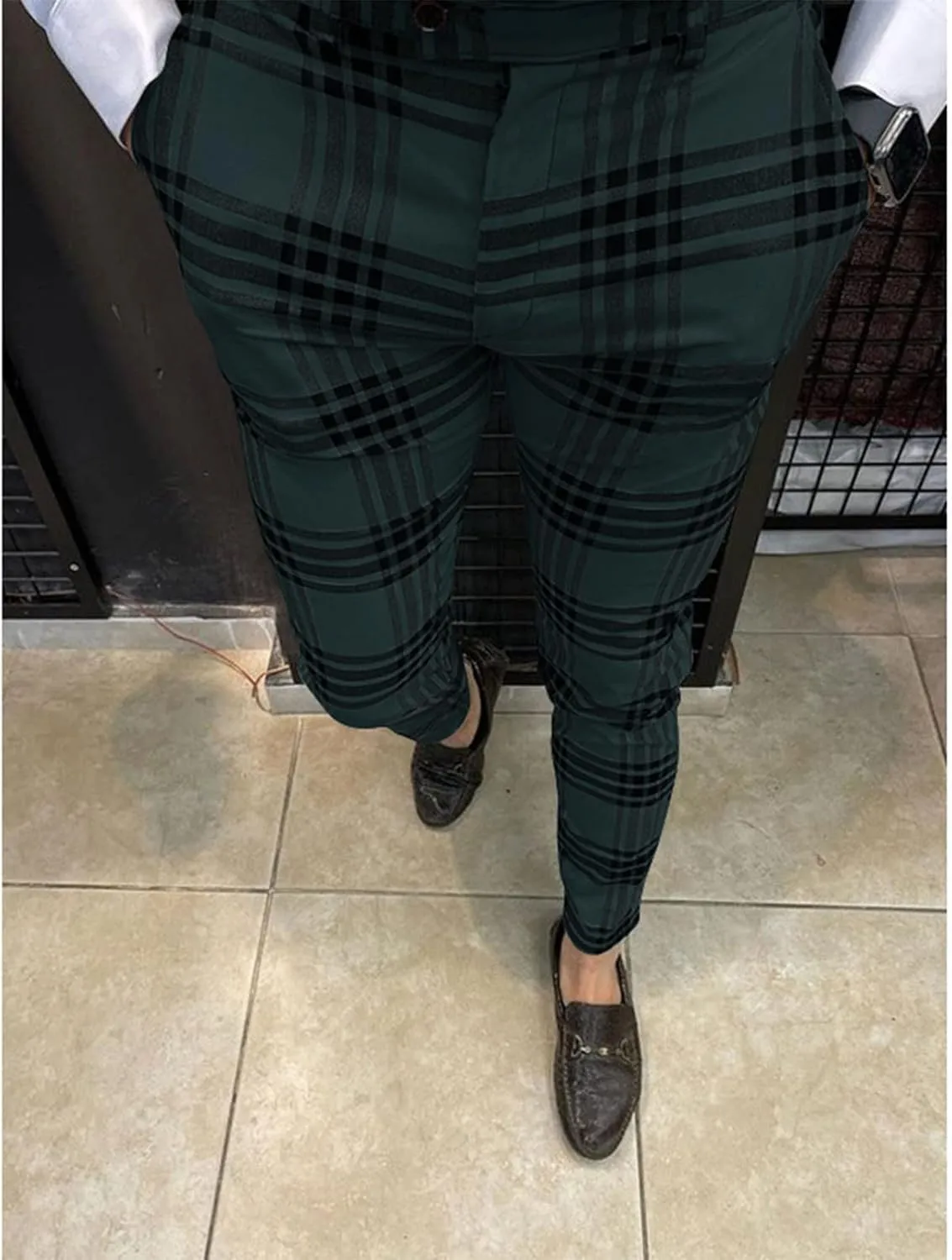 Ymosrh Mens Pants Casual Men's Fashion Stretch Dress Pants Slim Fit Plaid Pants Business Suit Casual Golf Relaxed