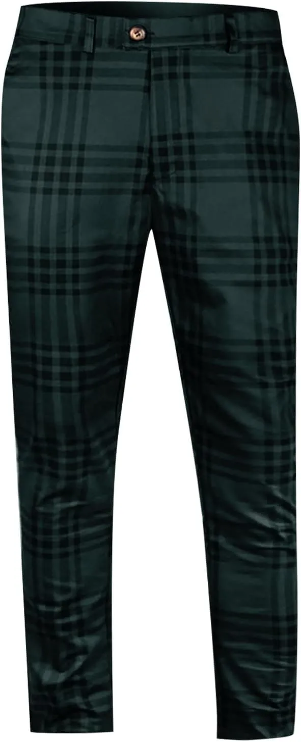 Ymosrh Mens Pants Casual Men's Fashion Stretch Dress Pants Slim Fit Plaid Pants Business Suit Casual Golf Relaxed