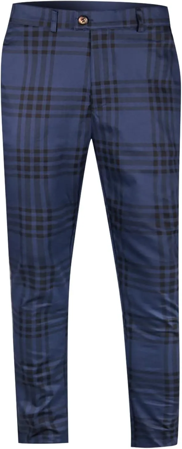 Ymosrh Mens Pants Casual Men's Fashion Stretch Dress Pants Slim Fit Plaid Pants Business Suit Casual Golf Relaxed