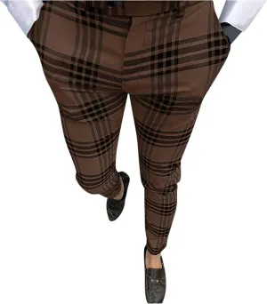 Ymosrh Mens Pants Casual Men's Fashion Stretch Dress Pants Slim Fit Plaid Pants Business Suit Casual Golf Relaxed